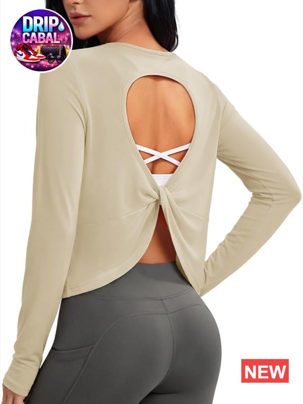 Long Sleeve Open Back Crop Top Boat Neck Thumb Holes Yoga Shirt